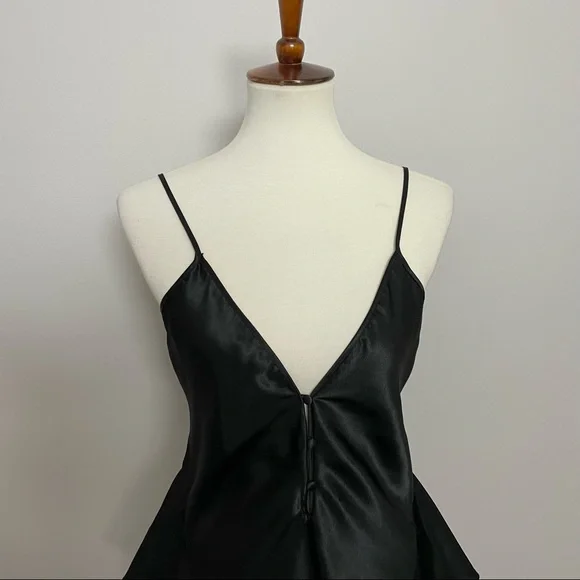 Vintage Victorias Secret Nighty Body Suit Silky Plunge Covered Button Black - Picture 3 of 15